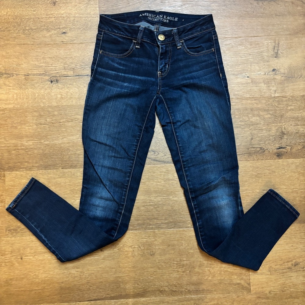 American Eagle Jeans Jeggings Super‎ Stretch Skinny Women Long Dark Wash AEO